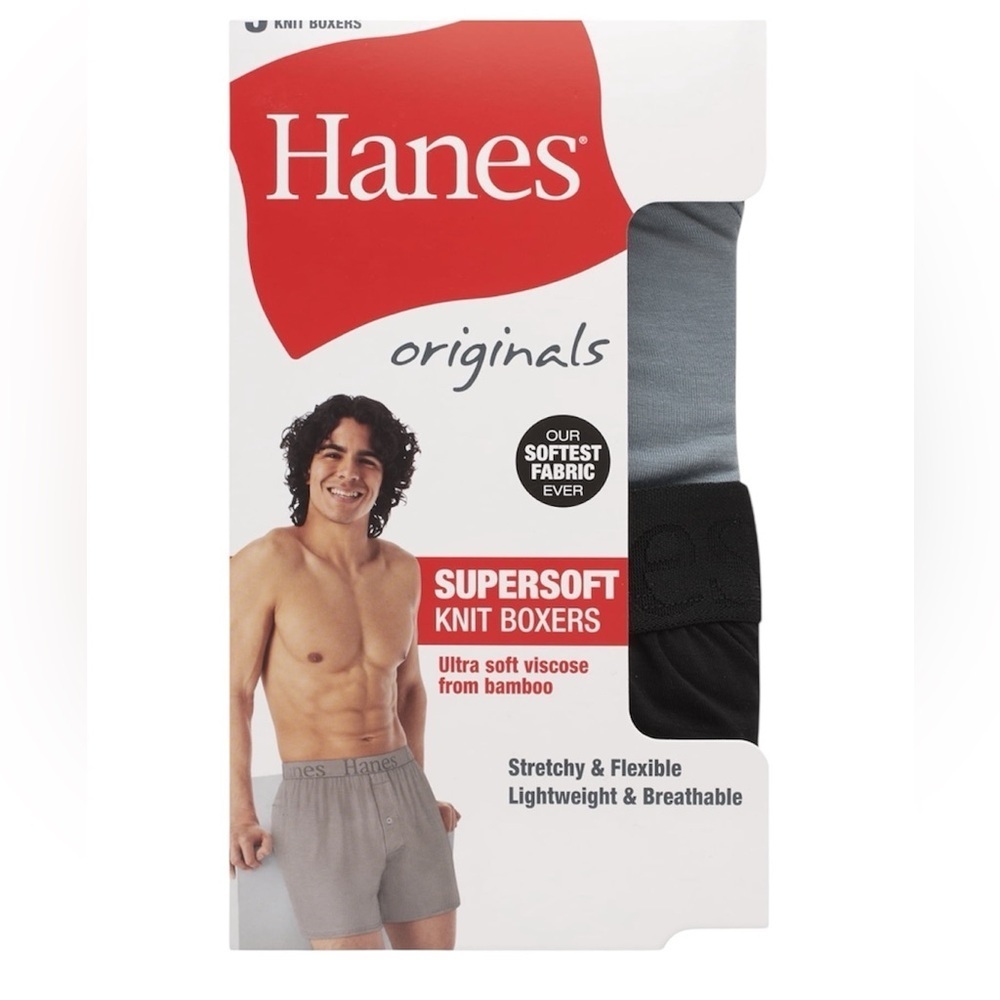 NEW! Hanes Men's Elastic Waistband Super Soft Boxer Briefs, 3 Pack 2XL Underwear